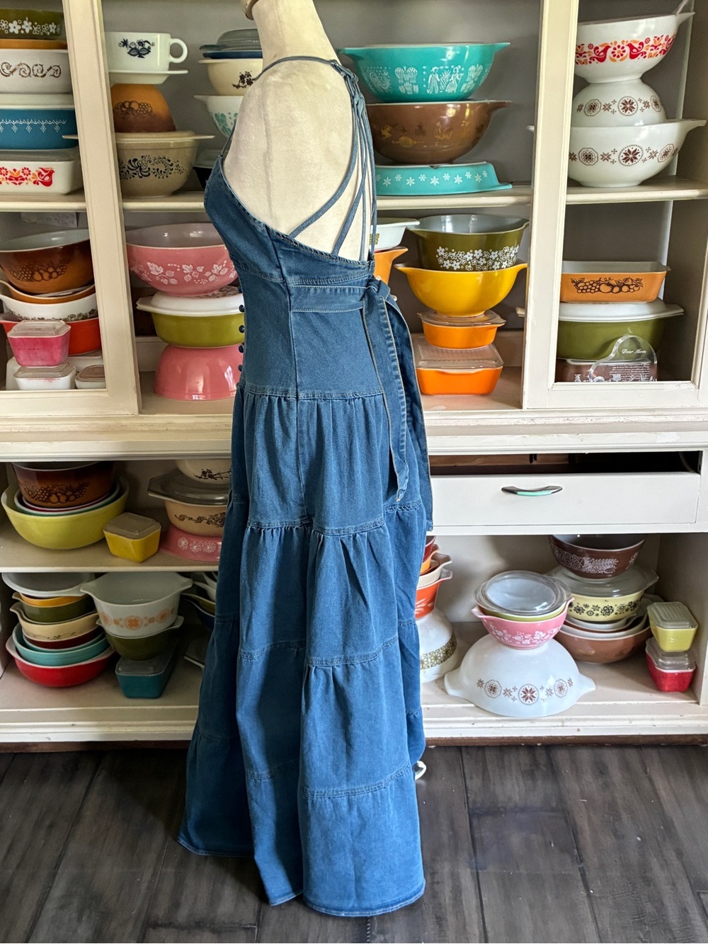 Denim Western Tiered Maxi Dress - Size Medium - Picture 7 of 13